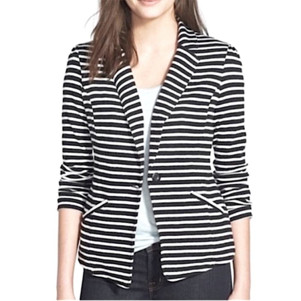 Black and White Striped Women's Cotton Blazer